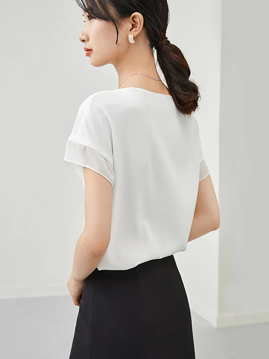 Elegant Chiffon Patchwork Short Sleeve Top