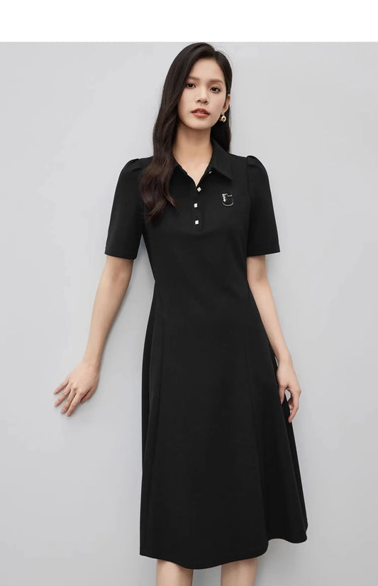 Polo Collar Casual Letter T-Shirt Dress