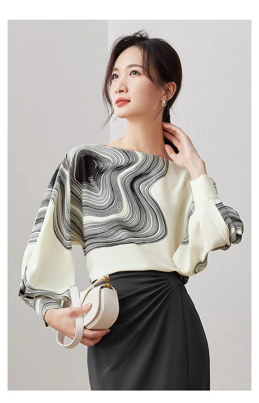 Chic Loose Long Sleeve Chiffon Blouse & Top