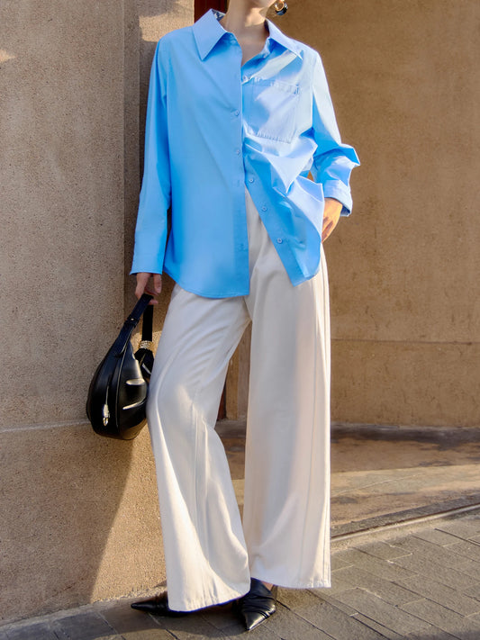 Polo Neck Long Sleeve Blouse & Pocket Detail Shirt