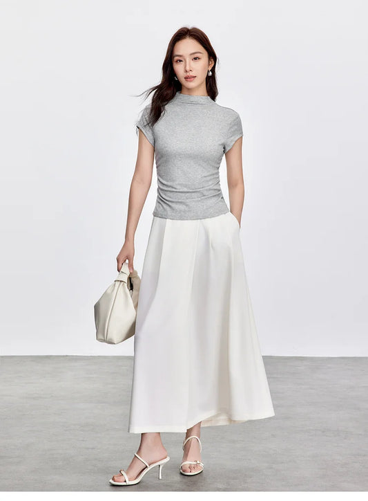 Slim Fit Half High Neck Tee & Shirring Detail