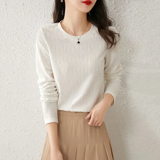 Round Neck Long Sleeve Knitted T-shirt & Pullover Top