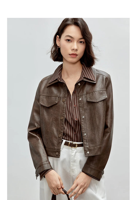 Vintage Faux Leather Cropped Jacket & Retro Outerwear