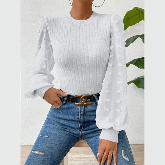 Puff Sleeve Crew Neck Skinny Fit T-Shirt