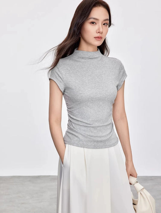 Slim Fit Half High Neck Tee & Shirring Detail