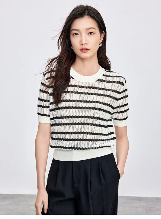 Striped Loose Fit Contrast Color Knit Top