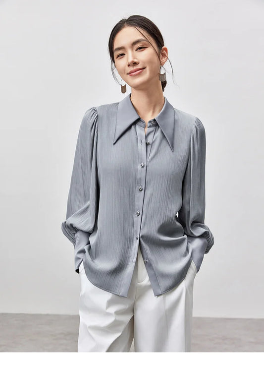 Solid Casual Straight Metal Button Blouse & Shirt