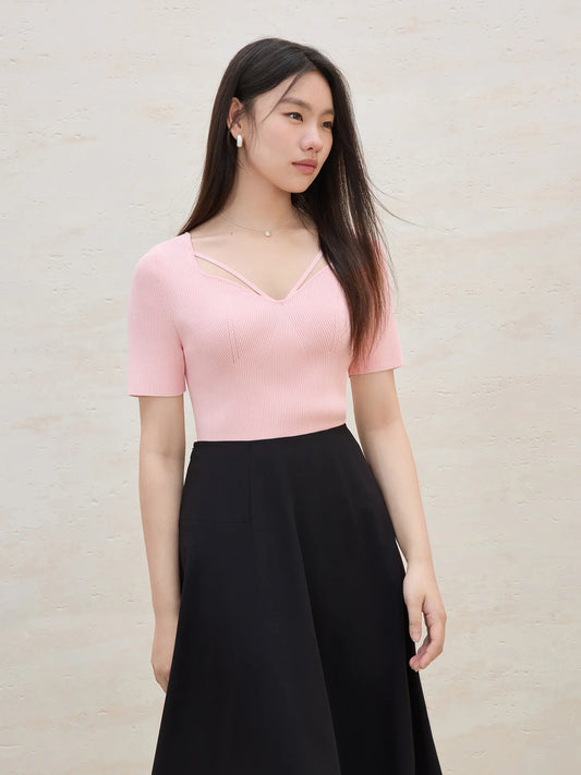 Knitted Short-sleeved Basic Versatile T-shirt Top